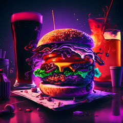 Fantasy Concept Art Meal: Professional Product Photography with Purple and Red Accents and High Key Light