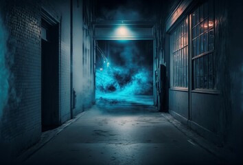 Fototapeta na wymiar illustration, empty street with dark blue background, generative AI