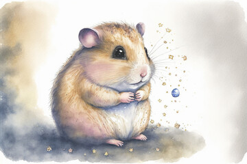 Fototapeta na wymiar Baby hamster sitting watercolor, Generative AI
