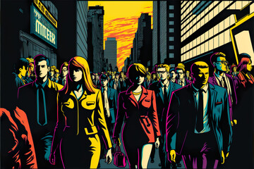 Pop Art illustration of People working 