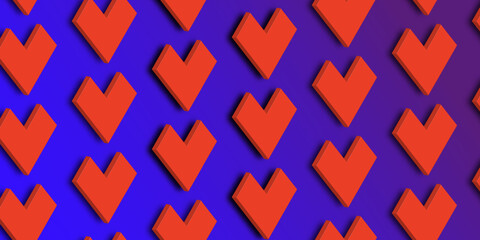 Bright 80s style hearts background. Futuristic hearts pattern. Vector illustration