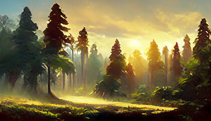 Forest landscape created with Generative AI technology