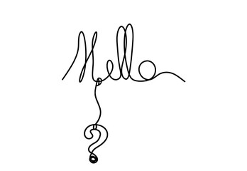 Calligraphic inscription of word "bonjour", "hello" with question mark as continuous line drawing on white  background © suns07butterfly
