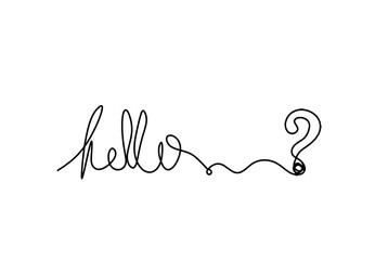 Calligraphic inscription of word "bonjour", "hello" with question mark as continuous line drawing on white  background © suns07butterfly