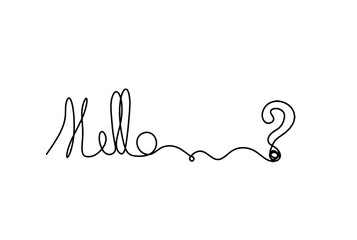 Calligraphic inscription of word "bonjour", "hello" with question mark as continuous line drawing on white  background © suns07butterfly