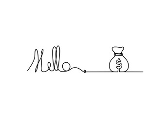 Calligraphic inscription of word "bonjour", "hello" with dollar as continuous line drawing on white  background © suns07butterfly