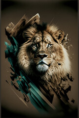 Abstract portrait of a lion. Designed using generative ai. 