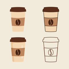 Delicious coffee paper cup icon with coffee beans. Drink vector illustration design