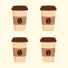 Delicious coffee paper cup icon with coffee beans. Drink vector illustration design
