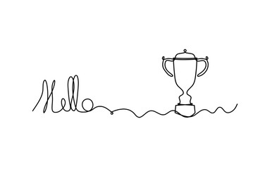 Calligraphic inscription of word "bonjour", "hello" with trophy as continuous line drawing on white  background © suns07butterfly