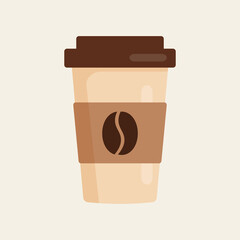Delicious coffee paper cup icon with coffee beans. Drink vector illustration design