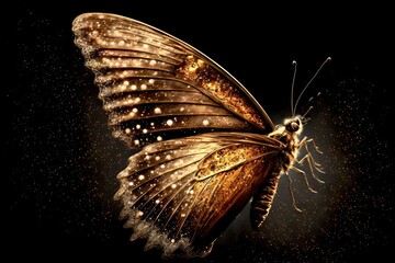 Magic night butterfly gold glitter golden dust nature background, mystical insect Generative AI illustration - obrazy, fototapety, plakaty