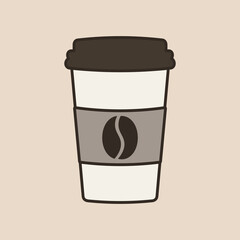Delicious coffee paper cup icon with coffee beans. Drink vector illustration design