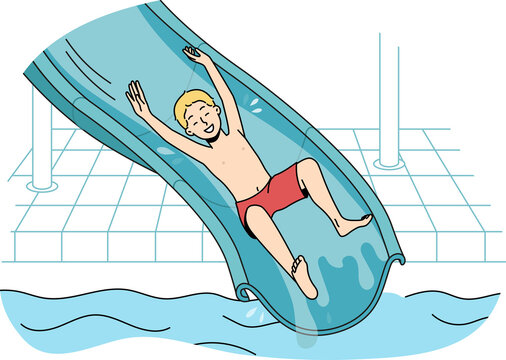 boy sliding down blue water slide clip art preview