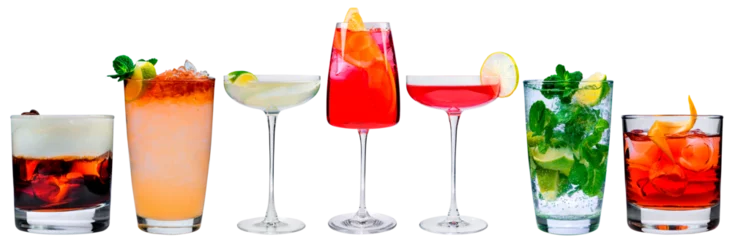 Foto op Plexiglas Cocktail menu, different set of classic cocktails isolated, a collection of alcoholic beverages for the menu on a white background © smspsy
