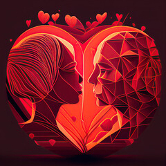 Heart shape silhouette of couple in love created with AI
