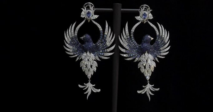 detail view of diamond earrings