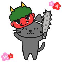 節分の鬼になりきって楽しむ黒猫