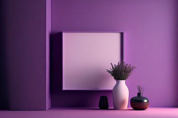 Purple simple interior with empty space, Generative AI
