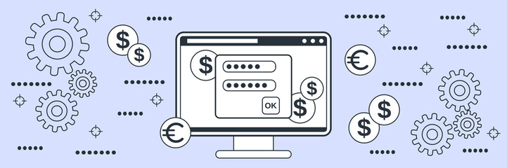 Financial security, money protection, bank account control flat contour style vector concept illustration