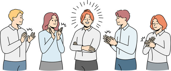 Happy employee applaud to successful leader