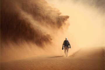 Nature's Wrath: Man Walks Towards a Dangerous Sandstorm