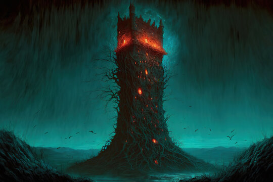 wizard tower, dark fantasy art illustration 