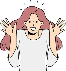 Happy woman feel shocked and stunned