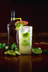 Caipirinha tropical drink alcoholic drink glass