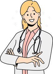Happy female doctor in medical uniform