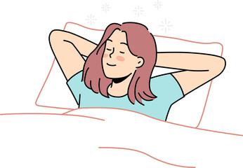 Happy woman lying in bed sleeping