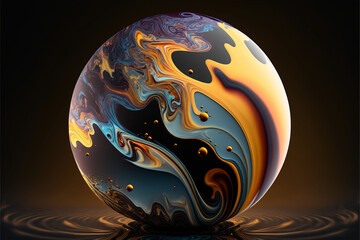 Liquid marble ink creating a globe. Abstract colorful art painting for abstract background. Generated with AI