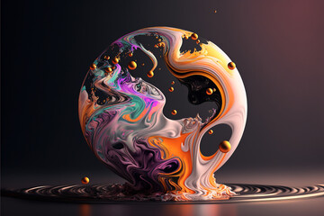 Liquid marble ink creating a sphere Abstract colorful art painting for abstract background. Generated with AI
