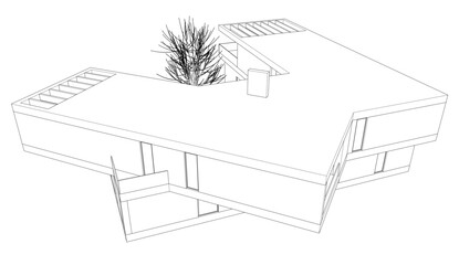 Architectural sketch of modern house building vector illustration