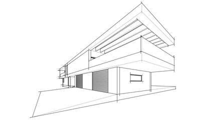 Architectural sketch of modern house building vector illustration