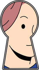 Woman peep in keyhole look for secret