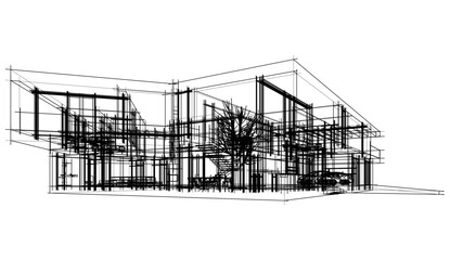 Architectural sketch of modern house building vector illustration