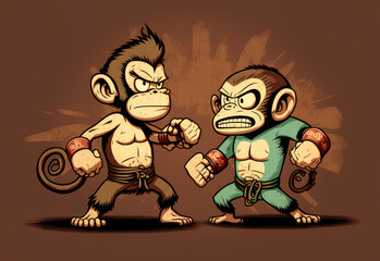 A fight between two monkeys - illustration - Generative AI