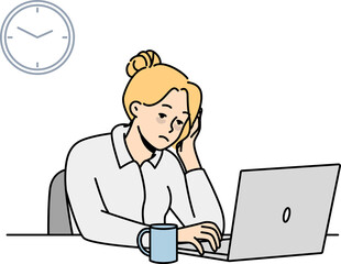 Fototapeta na wymiar Tired female employee burnout at office desk