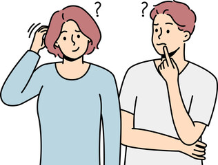 Man and woman feel confused look for solution