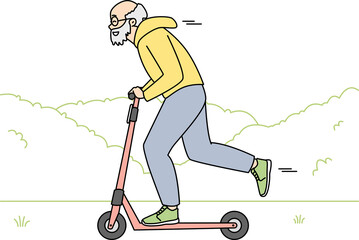 Energetic elderly man riding scooter
