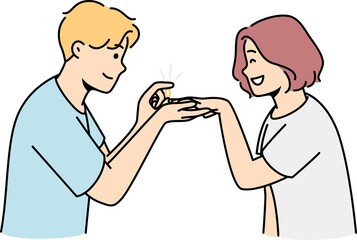 Loving man make proposal to happy woman