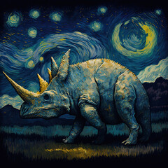 Triceratops, painted with the style of Vincent Van Gogh, dinosaurs