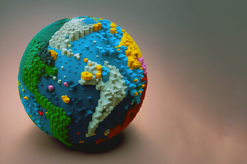 Earth planet made of LEGO styled toys isolated. - obrazy, fototapety, plakaty