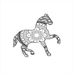 Vector mandala horse coloring page for kids and adult