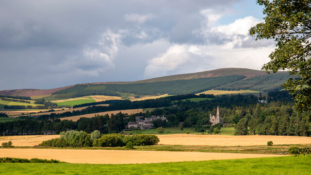 Tarland landscape against the Aberdeenshire Hills during Harvest time