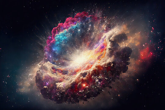 ai midjourney generated fantasy illustration for the big bang, explosion of universe