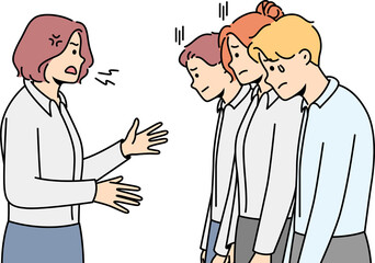 Fototapeta premium Furious businesswoman shout at stressed employees