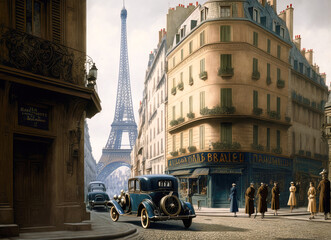 Paris, france in 1920 - illustration - Generative AI