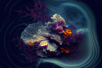 Obraz premium Stylized delicate flowers and curved shapes. Created with Generative AI technology.